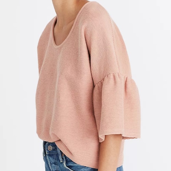 Madewell Tops - Madewell S Texture & Thread Pink Ruffled Sleeves Open Boatneck Blouse Top